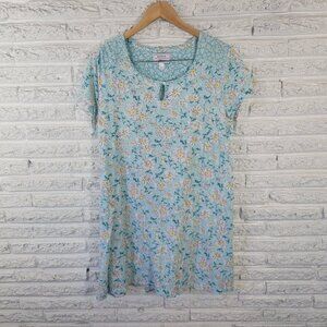 Carole Hochman Nightgown 1X Plus Size Blue Yellow Floral 100% Cotton FLO162XE